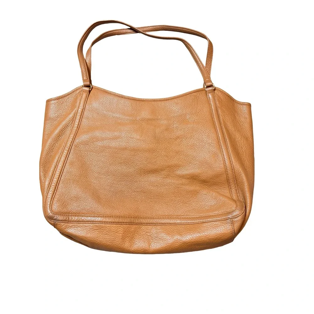 Tory Burch Amanda Classic Tote Bag Womens Large Tan Pebbled Leather